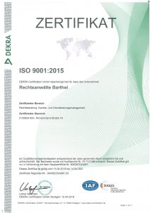 DEKRA-Zertifikat 2015 ISO 9001 2015 Köln